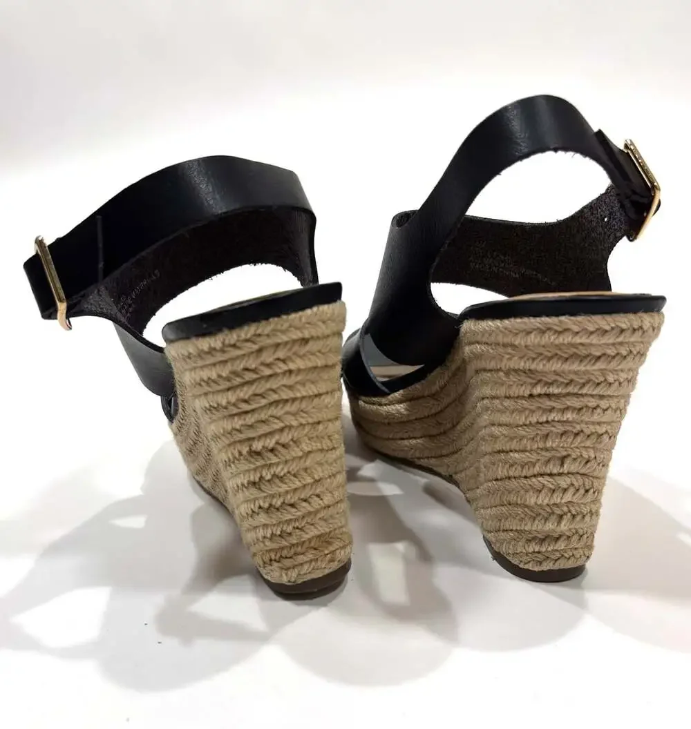 J.Crew Espadrille Wedge Sandals Black Vegan Leather - Size 7.5